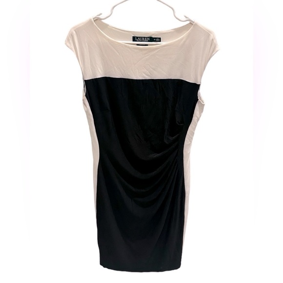 Lauren Ralph Lauren Career Dress 10 Colorblock Classic Black White Cap Sleeve - Picture 1 of 3